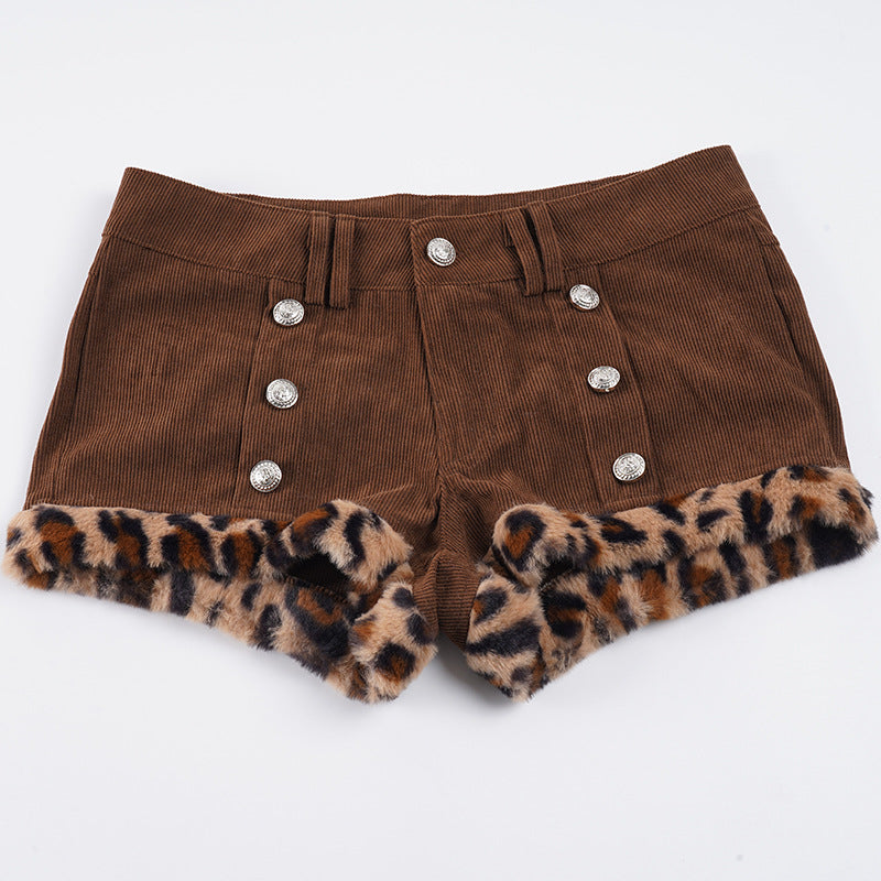 Damen modische Shorts aus Cord mit Kragenfransen und dekorativen Knöpfen Echo Archiv