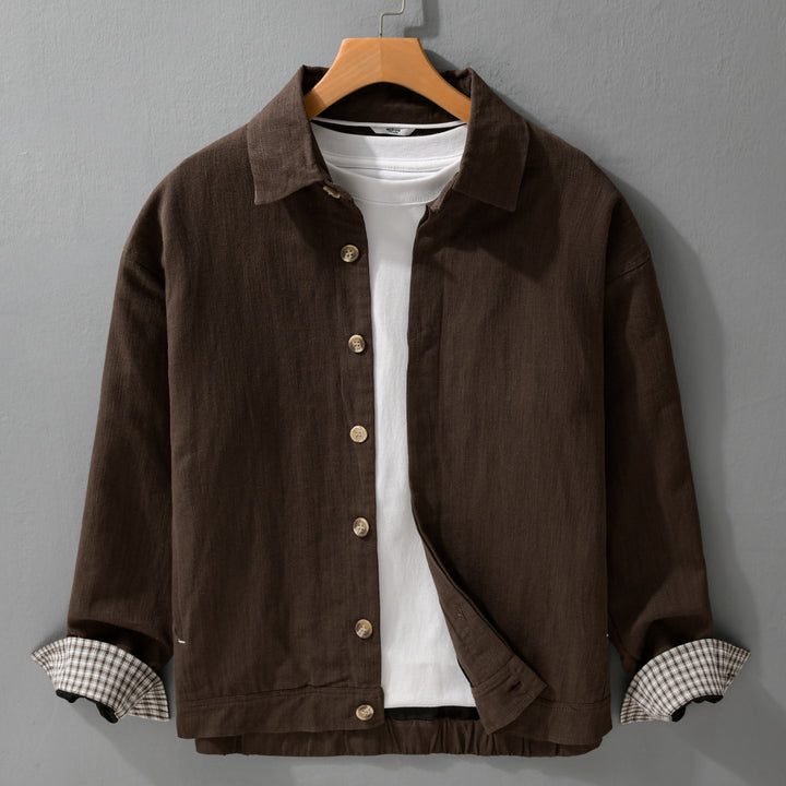 Herren Leichte Leinen-Überhemd-Jacke mit Hemdkragen und verdeckter Knopfleiste Echoarchiv