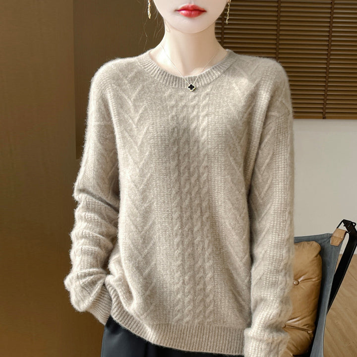 Damen Kurzpullover mit Zopfmuster, Rundhals und kaschmirähnlicher Weichheit Echoarchiv