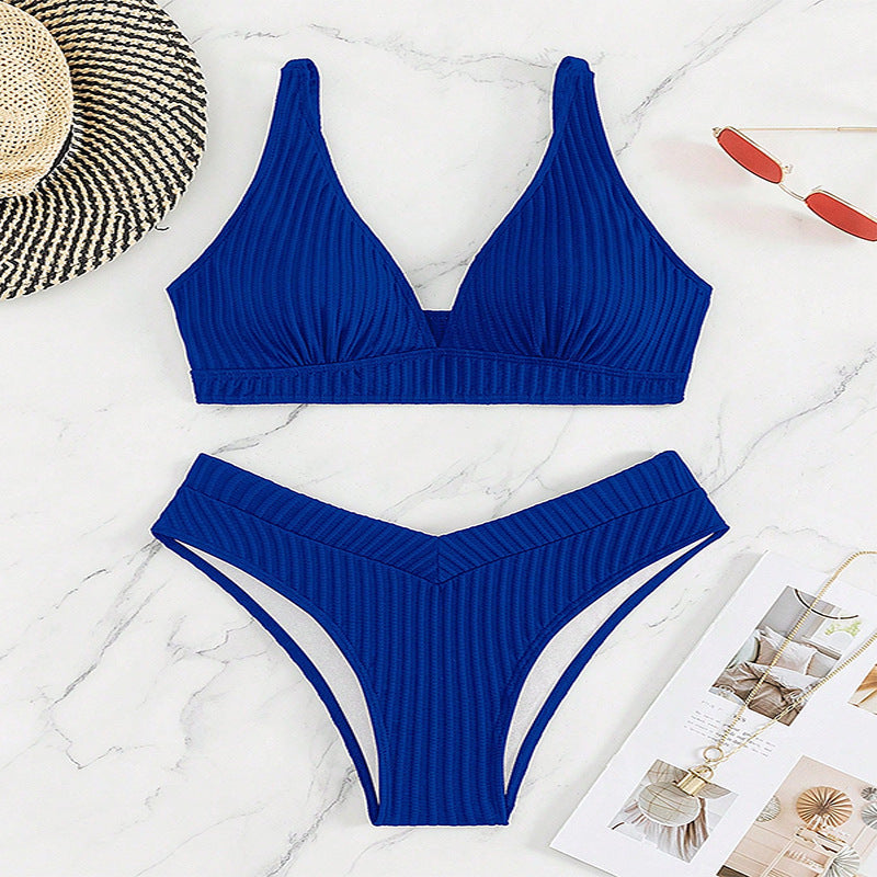 Damen Hochgeschnittenes Triangel-Bikini-Set mit strukturiertem Stoff Echo Archiv
