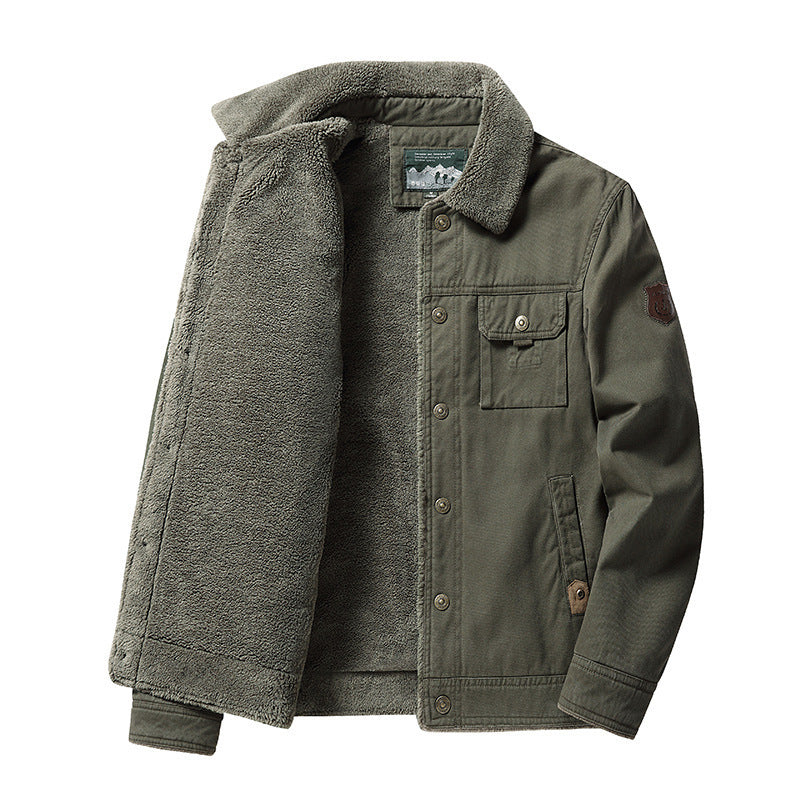 Herren gefütterte Canvas‑Blousonjacke mit vollem Sherpa‑Innenfutter und Pattentaschen – Taviero