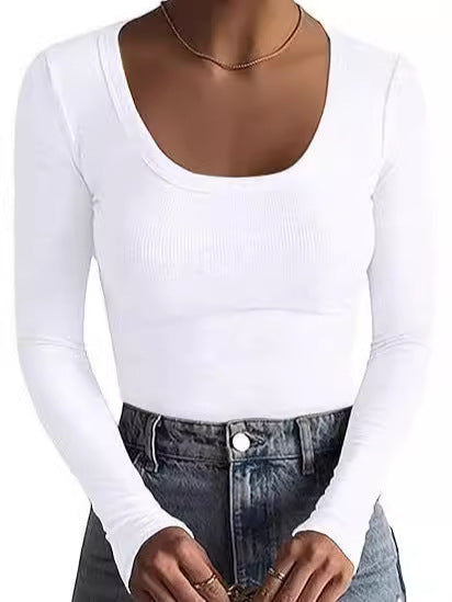 Damen Schmal geschnittenes Langarm-Feinstricktop mit weitem U-Ausschnitt Echo Archiv