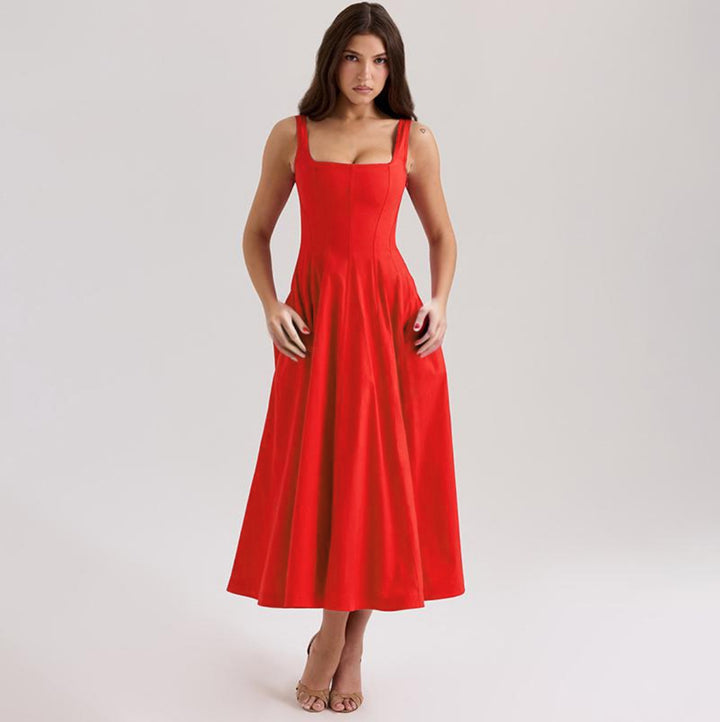 Damen elegantes Maxikleid mit quadratischem Ausschnitt und fließendem Rock Echo Archiv