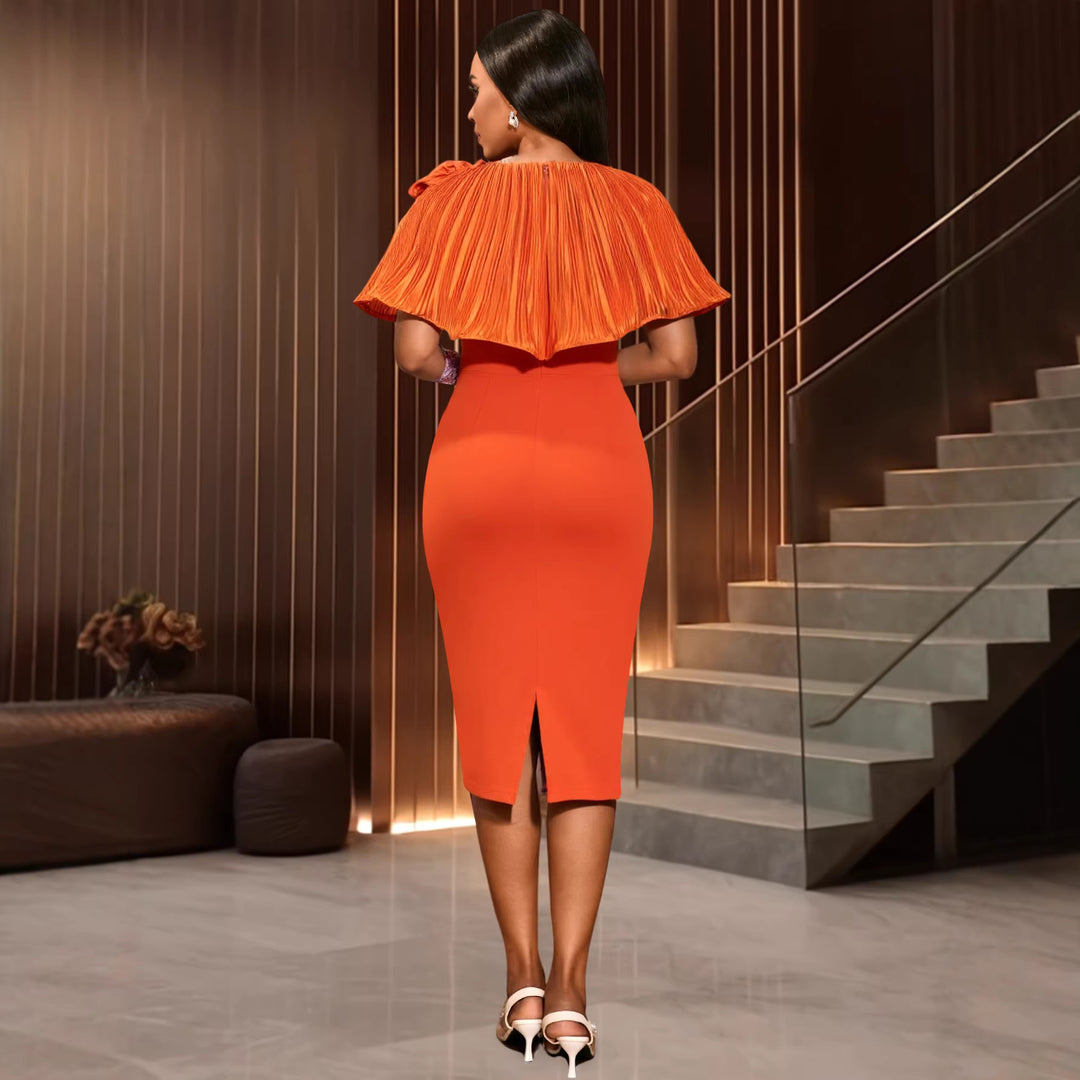 Damen figurbetontes Kleid mit voluminösem Kragen und floraler Applikation Echo Archiv