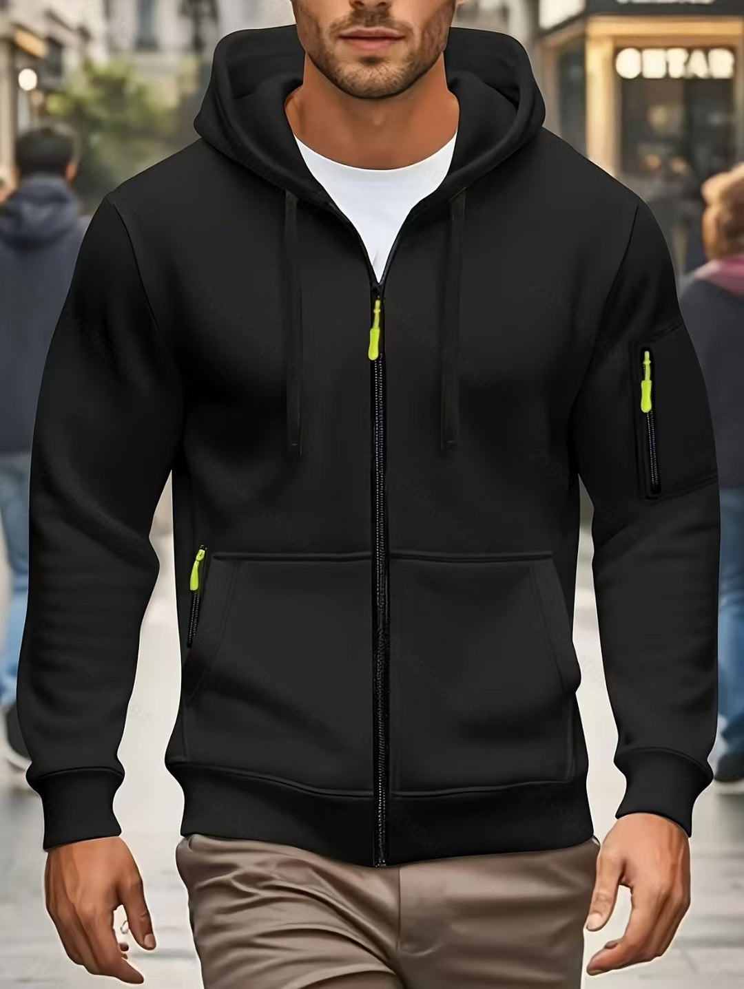 Herren nan funktionale Kapuzenjacke mit durchgehendem Reißverschluss, Ärmeltasche und elastischen Bündchen Echo Archiv