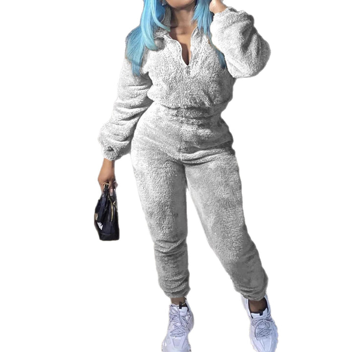 Damen nan kuscheliges Teddy-Fleece Zweiteiler mit Halbreißverschluss und High-Waist Jogginghose Echo Archiv
