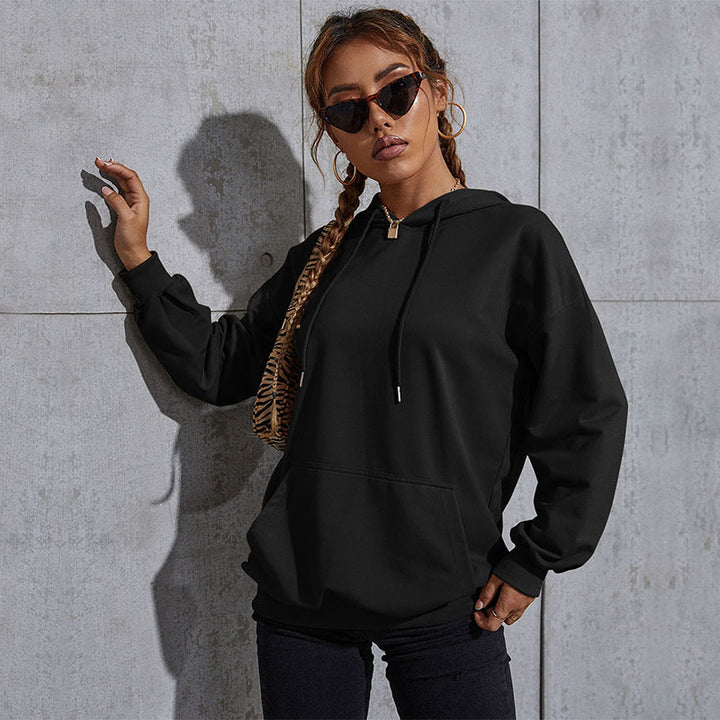 Damen Lässiger Oversize-Kapuzenpullover mit Statement-Print, Kängurutasche und Rippbündchen Echoarchiv