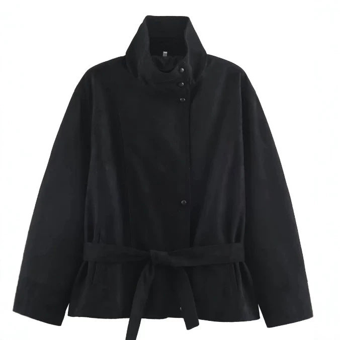 Damen Veloursleder-Optikjacke mit hohem Stehkragen und Taillengürtel Echo Archiv