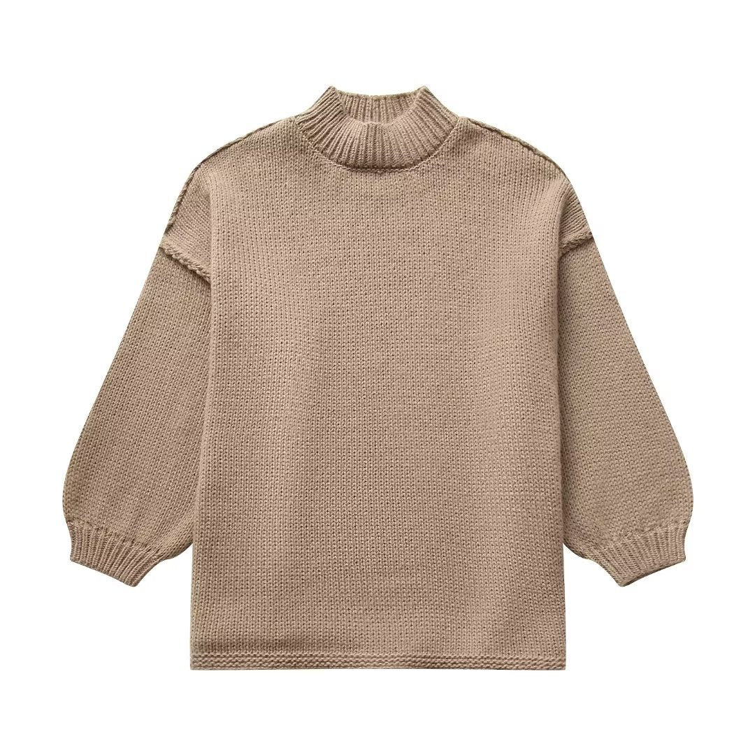 Damen Grobstrick-Pullover mit Stehkragen, überschnittenen Schultern und Ballonärmeln Echo Archiv