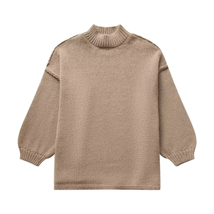 Damen Grobstrick-Pullover mit Stehkragen, überschnittenen Schultern und Ballonärmeln Echo Archiv