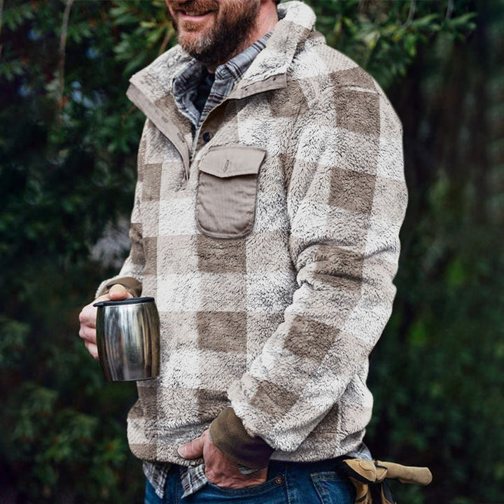 Herren Fleece-Pullover mit Karomuster und Hohem Kragen – Marzano