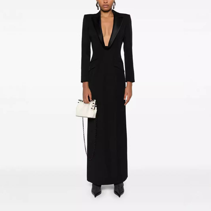 Damen Tailliertes Abend-Maxikleid im Smoking-Blazer-Stil Echoarchiv