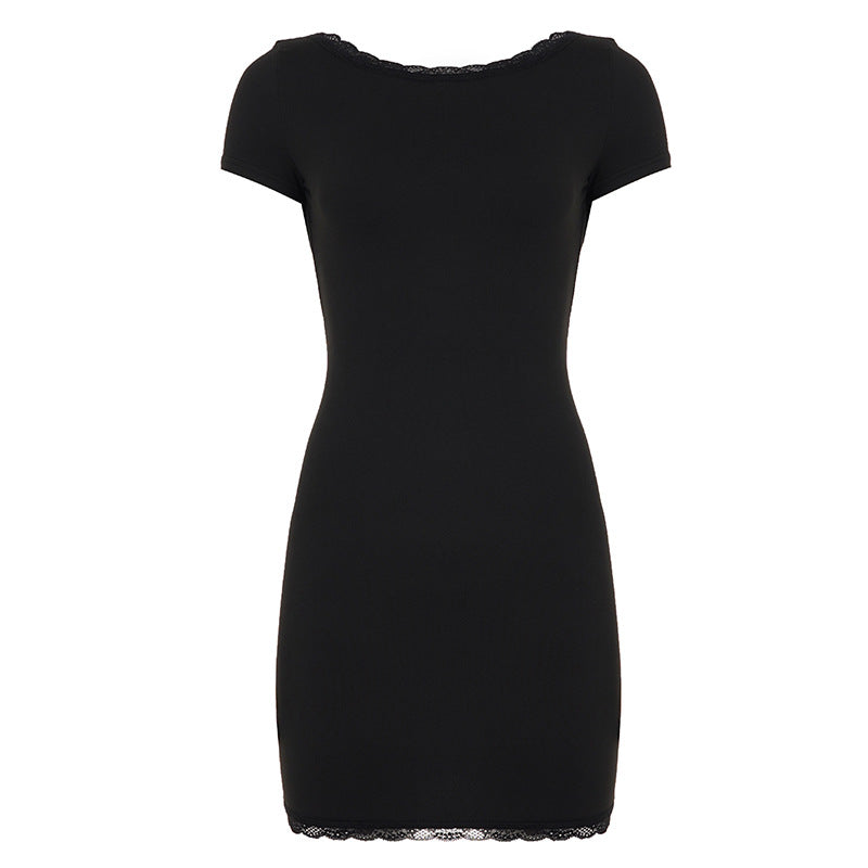 Damen Schickes Kurzarmkleid mit Spitzenbordüre Echo Archiv