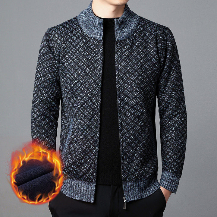 Herren Strickjacke mit hohem Kragen und innovativem Muster Echoarchiv
