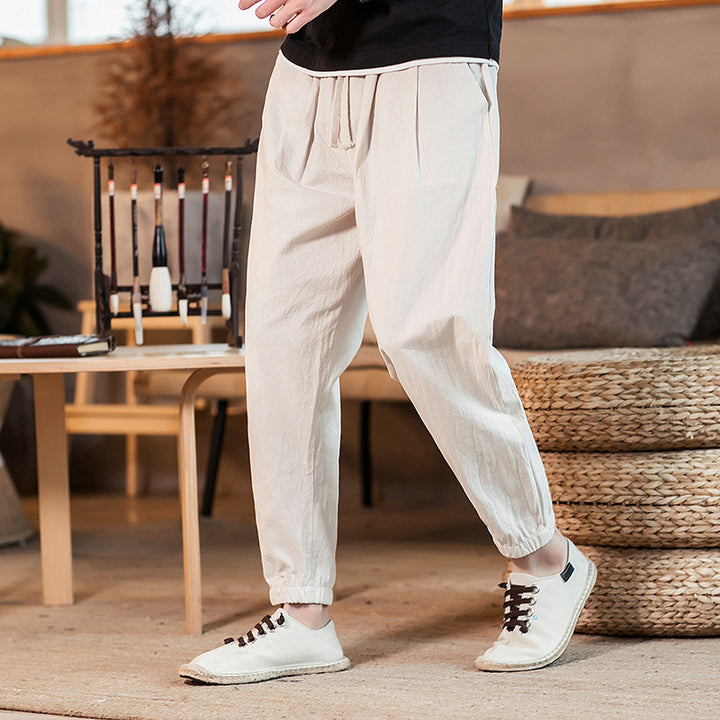 Herren nan leichte Baumwoll-Leinen Jogginghose mit Kordelzug elastischen Bündchen und Seitentaschen Echo Archiv