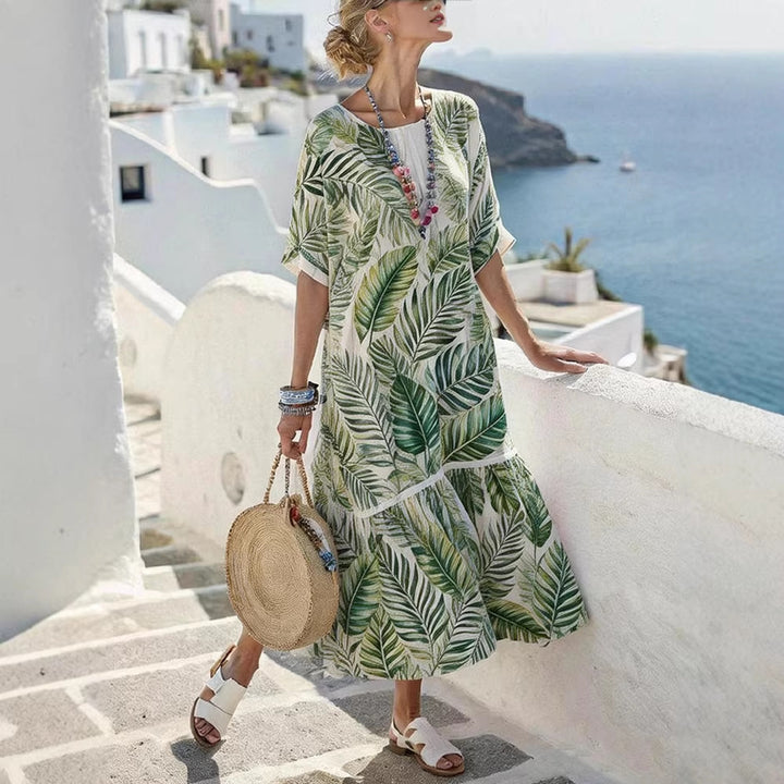 Damen Sommermaxikleid mit grafischem Muster und voluminösem Saum Echo Archiv