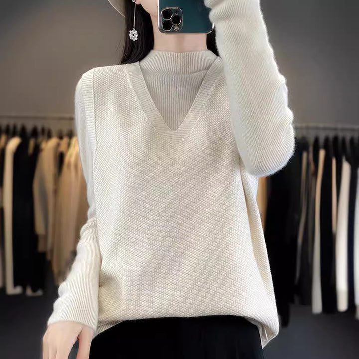Damen Oversize Strickweste mit tiefem V‑Ausschnitt und feiner Struktur Echoarchiv