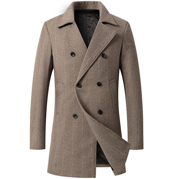 Herren eleganter Doppelreiher-Mantel mit strukturiertem Herringbone-Muster Echoarchiv