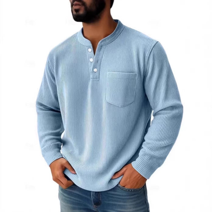 Herren nan thermisches Waffelstrick-Henleyshirt mit Stehkragen Brusttasche und geripptem Komfortschnitt Echo Archiv