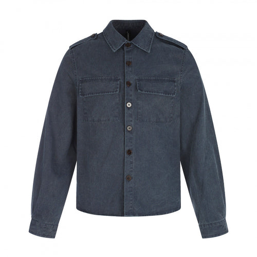 Damen Kastenförmige Overshirt-Jacke aus Denim mit Schulterklappen und aufgesetzten Brusttaschen Echo Archiv