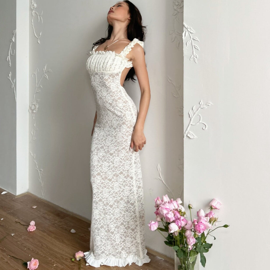 Damen Spitzen-Maxikleid mit Rüschendetails und elegantem Schnitt Echo Archiv