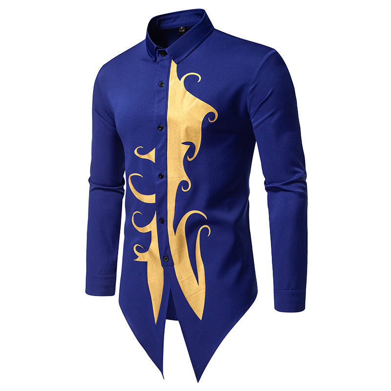 Herren Langarmhemd mit elegantem Goldmotiv und einzigartigem Schnitt Echoarchiv