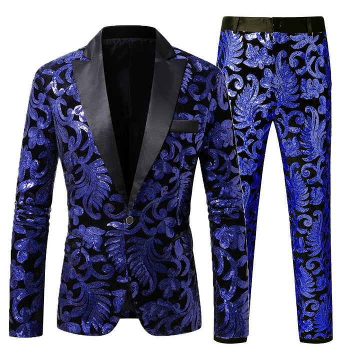 Herren Elegantes Pailletten-Smokinganzug-Set mit floralem Muster Echoarchiv