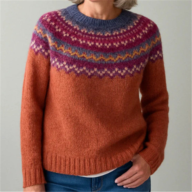 Damen nan Norwegerpullover aus Wollmix mit Rundhalsausschnitt und traditionellem Fair-Isle-Yoke Echo Archiv
