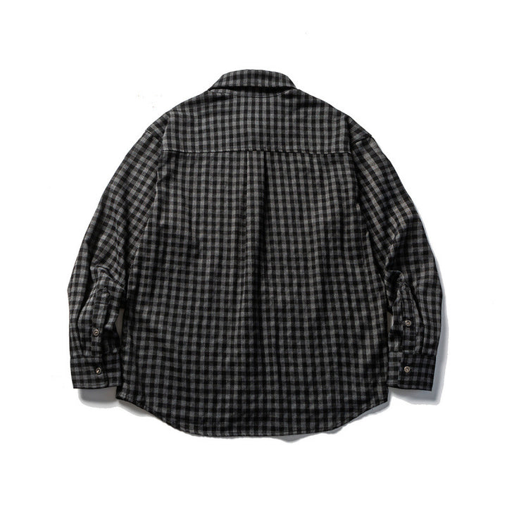 Unisex Oversize-Karo-Flanellhemd mit Hemdkragen, Button-Front und abgerundetem Saum Echo Archiv