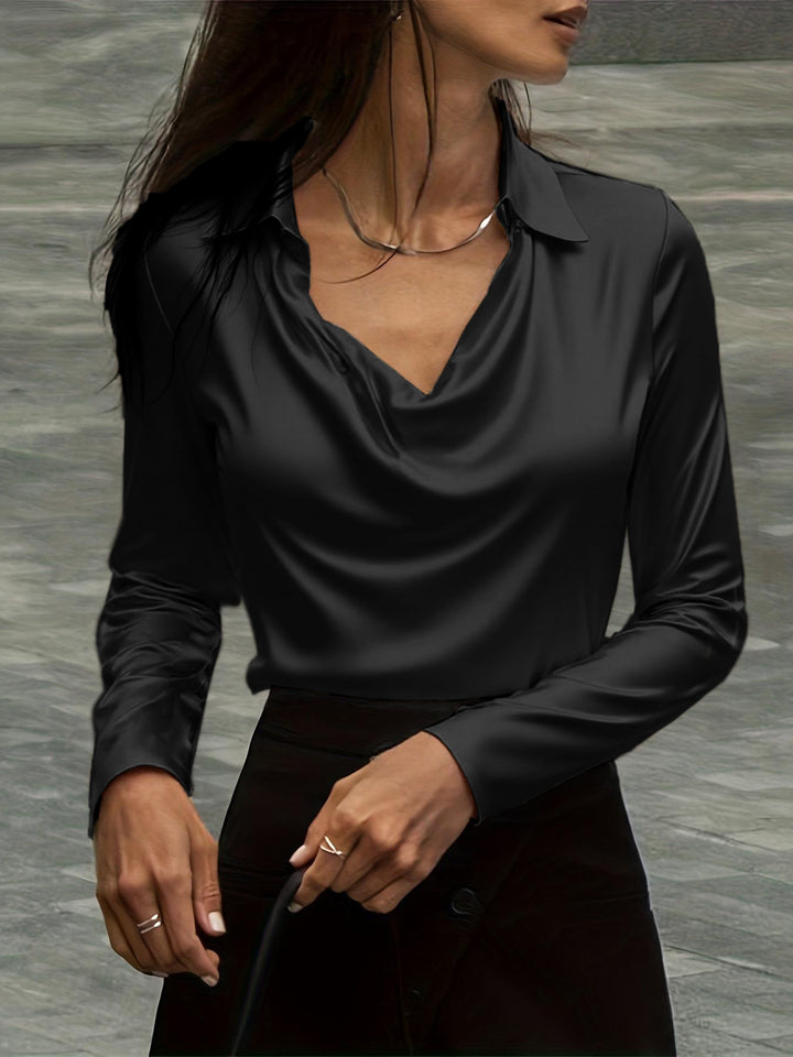 Damen Satinbluse mit Wasserfallkragen und Hemdkragen Echoarchiv