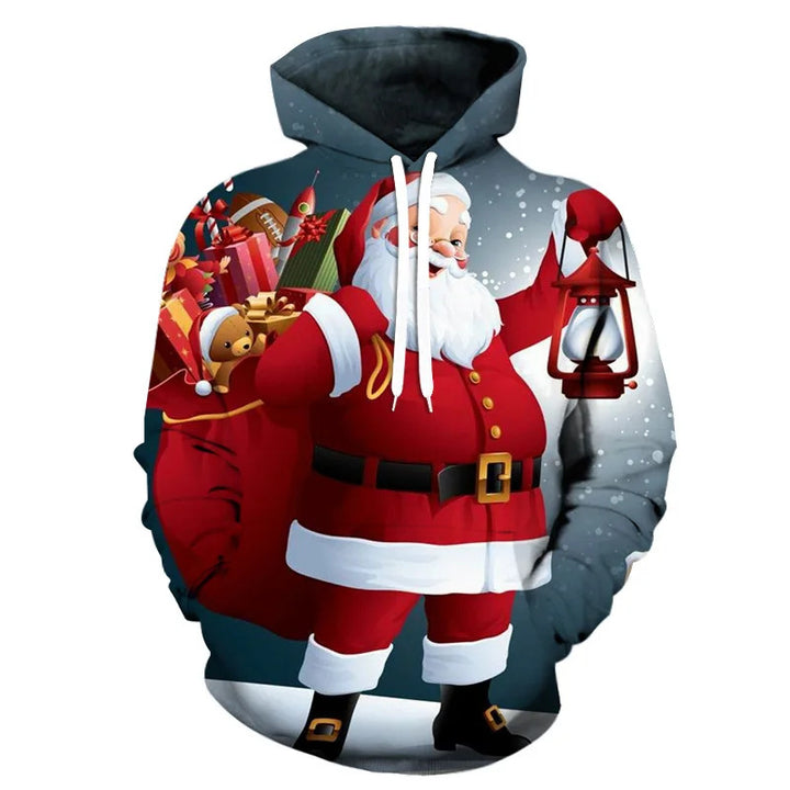 Damen Verspielter Weihnachts-Kapuzenpullover mit buntem Motiv Echoarchiv