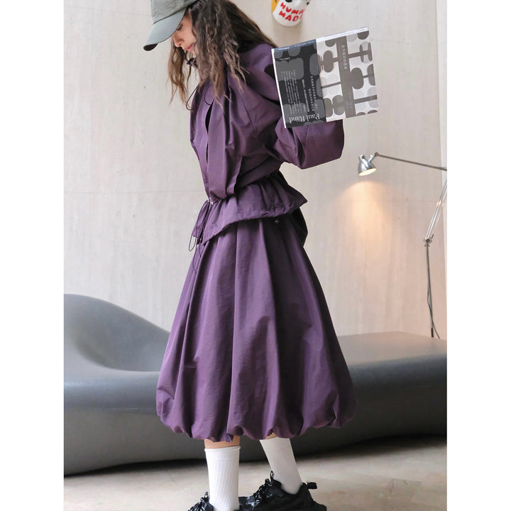Damen Midirock mit geraffter Taille und ballonförmigem Saum Echoarchiv