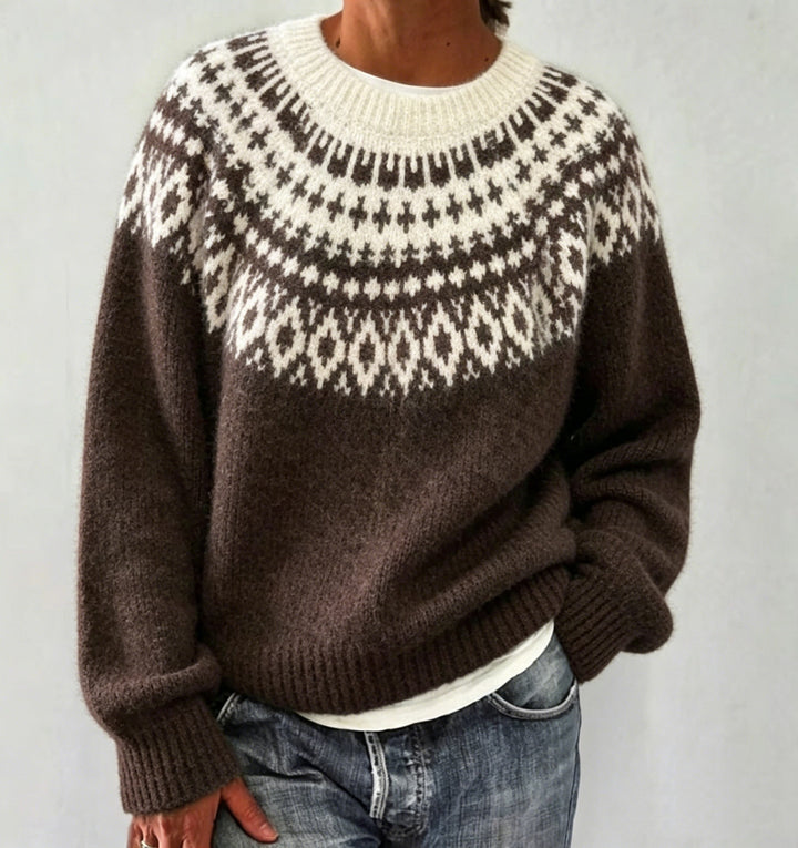 Damen Rundhalsausschnitt Norweger-Pullover mit Fair-Isle-Jacquard – Mavelle