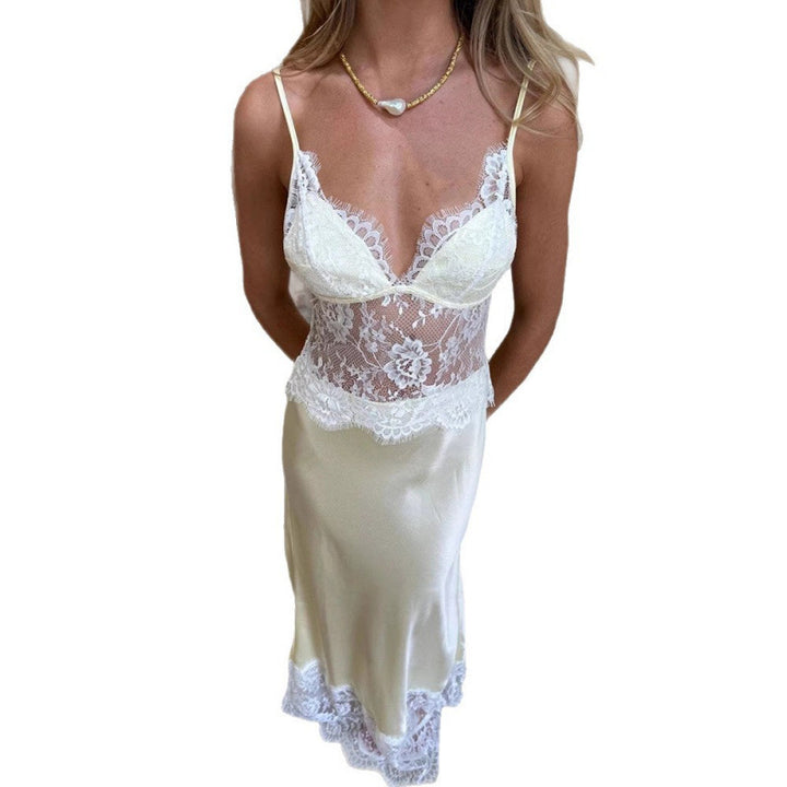 Damen Elegantes Nachtkleid mit transparentem Spitzeneinsatz und verstellbaren Trägern Echo Archiv