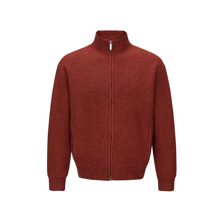 Unisex Kurzer gerippter Strickzipper mit hohem Stehkragen und schlankem Bund Echoarchiv