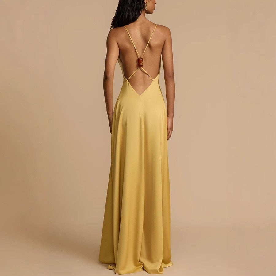 Damen Elegantes Maxikleid mit tiefem V-Ausschnitt und fließendem Schnitt Echo Archiv