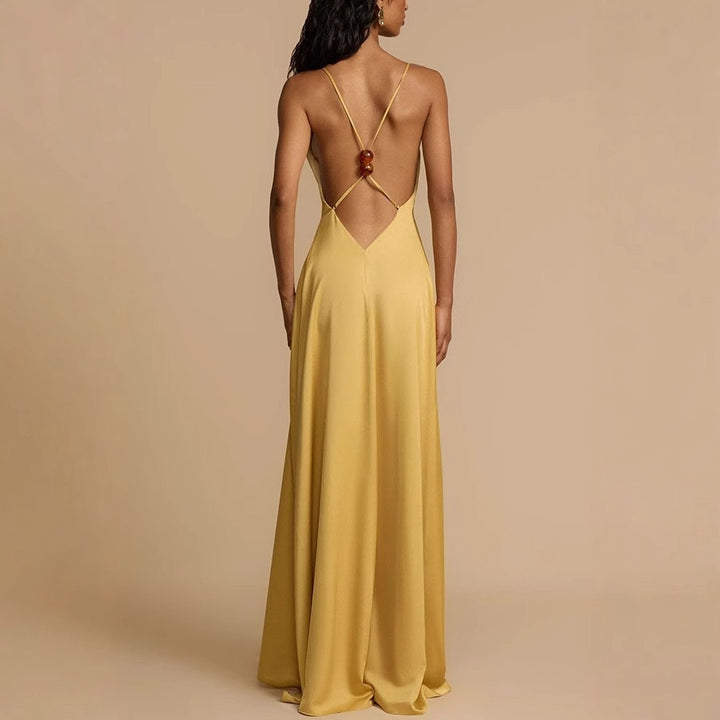 Damen Elegantes Maxikleid mit tiefem V-Ausschnitt und fließendem Schnitt Echo Archiv