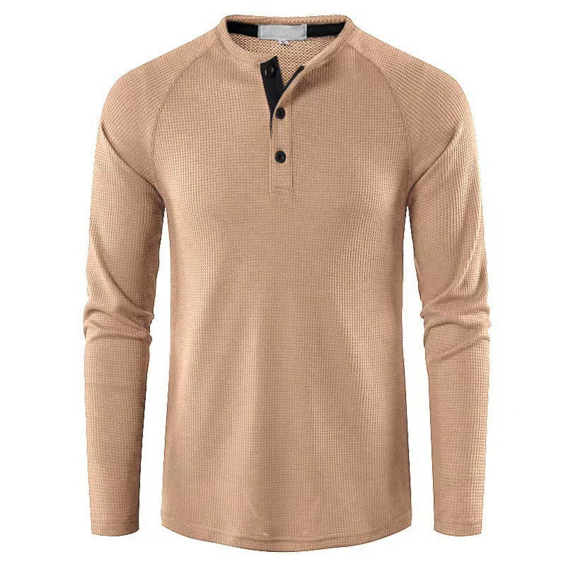 Herren Langarmshirt im modernen Waffelstrick mit Knopfleiste Echoarchiv