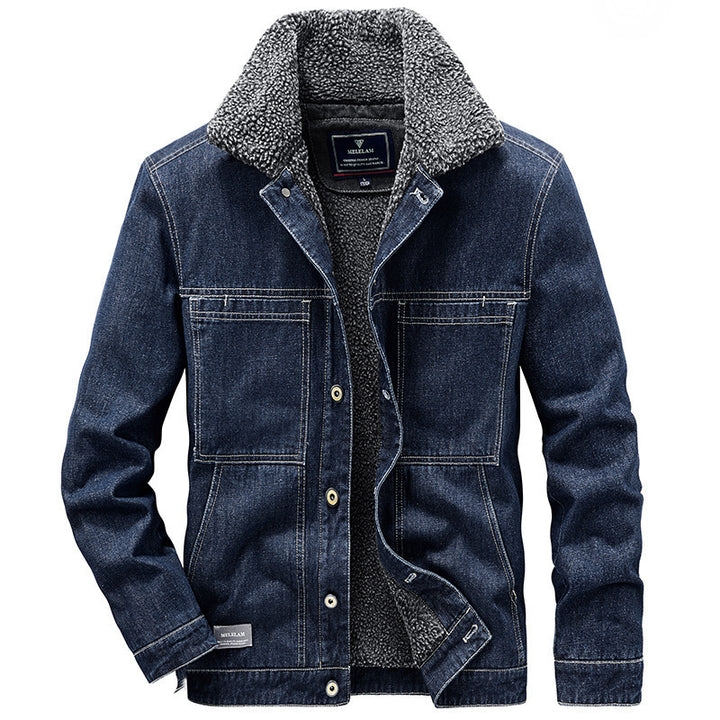 Herren Gefütterte Jeansjacke mit Teddyfleece-Innenfutter und Stehkragen – Denvaro
