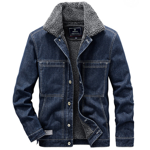 Herren Gefütterte Jeansjacke mit Teddyfleece-Innenfutter und Stehkragen – Denvaro