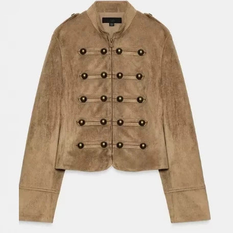Damen Cropped Velourslederblouson im Military‑Look mit dekorativer Paradeknopfleiste Echo Archiv