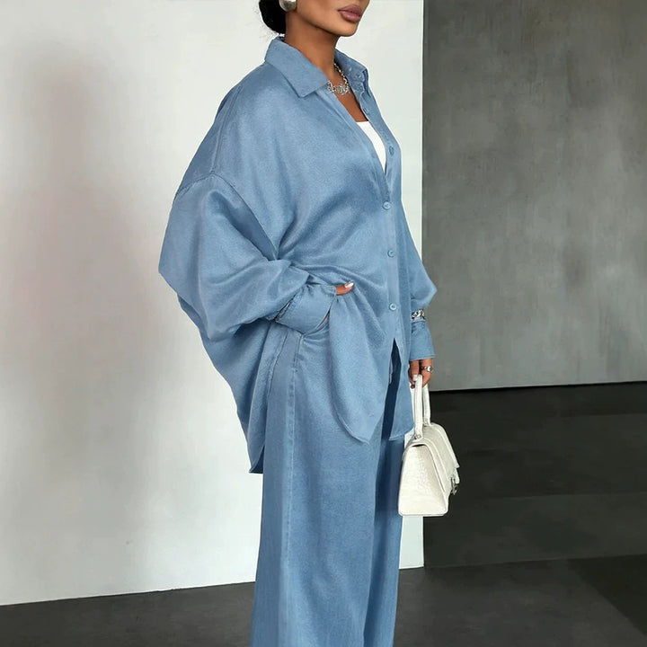 Damen Bequemes und lässiges Set aus oversized Bluse und weiten Hosen Echo Archiv