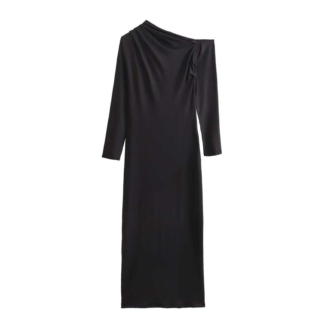 Damen Asymmetrisches One-Shoulder Maxikleid mit langem Ärmel Echoarchiv