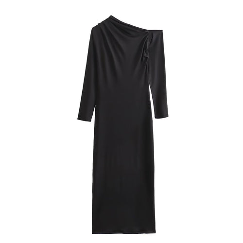 Damen Asymmetrisches One-Shoulder Maxikleid mit langem Ärmel Echoarchiv