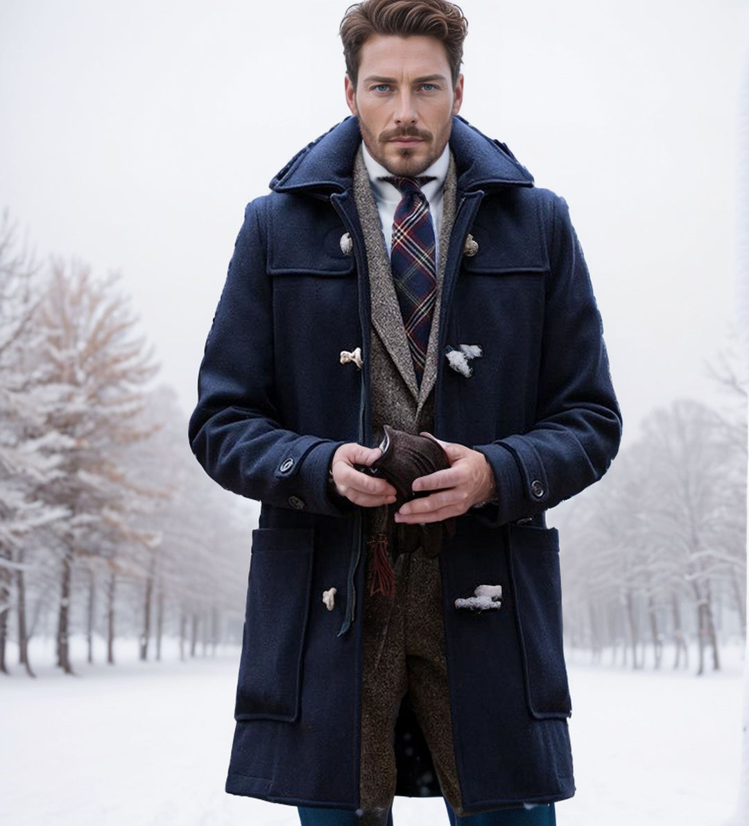 Herren eleganter Dufflecoat mit klassischem Design Echoarchiv