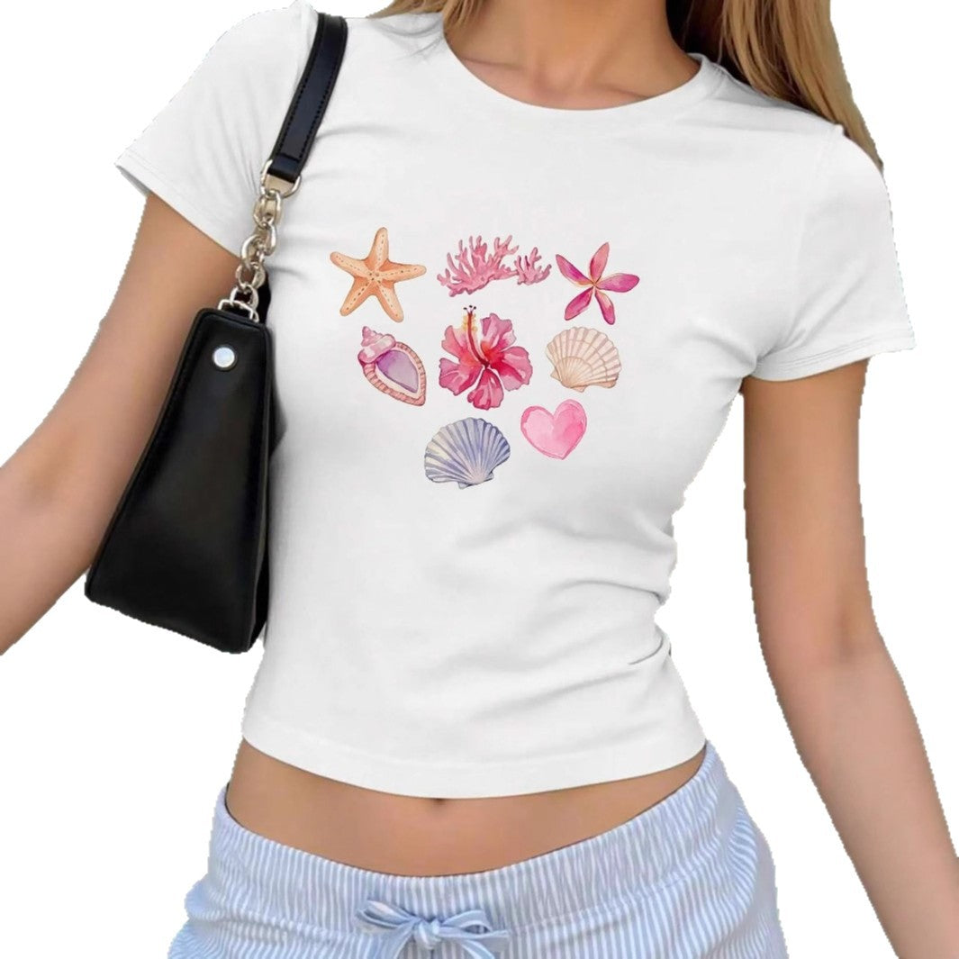 Damen Crop-T-Shirt mit maritimen Aufdrucken Echo Archiv