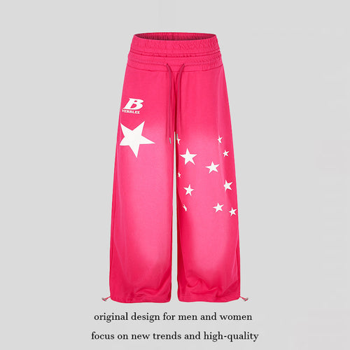 Damen Weite High‑Waist Palazzo-Loungehose aus Stretch-Jersey mit Elastikbund, Tunnelzug, verstellbaren Saumkordeln und Sternen-Print Echoarchiv