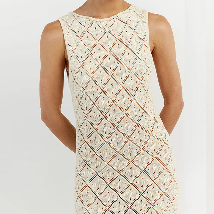 Damen Häkelkleid mit kreativem Rautenmuster und ärmellosem Schnitt Echo Archiv
