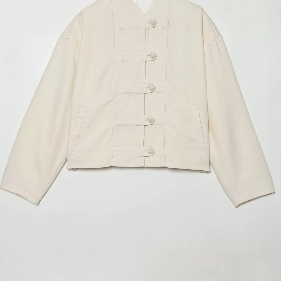 Damen Boxy-Jacke im Mandarin-Stil mit dekorativen Knotenknöpfen Echo Archiv