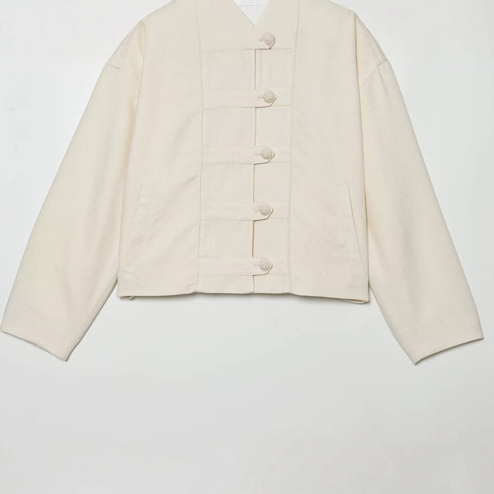 Damen Boxy-Jacke im Mandarin-Stil mit dekorativen Knotenknöpfen Echo Archiv